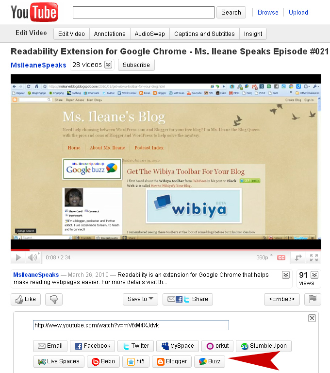 Share YouTube Videos on Google Buzz